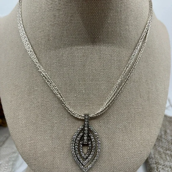 925 Italy Milor Multi-Strand Necklace w/ Layered Teardrop Pendant, 16-18" - Picture 4 of 16